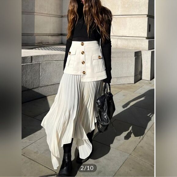 Commense Dresses & Skirts - Commense Asymmetrical Pleated Midi Skirt NEW Size Large in Cream